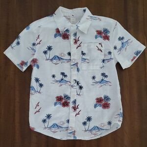 Boys 100% Cotton Tropical Print Button Down Shirt - Size 8